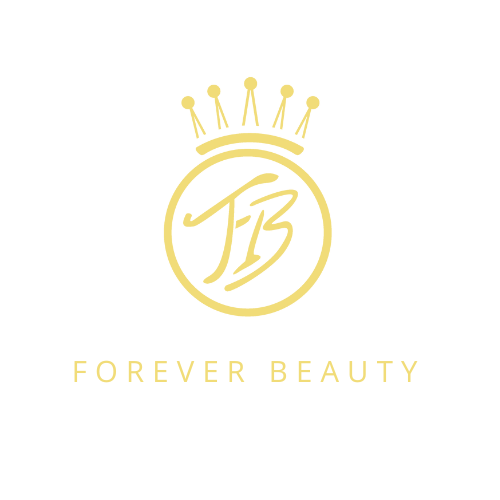 Forever Beauty logo with the initials 'FB' in a gold circular design with a crown, on a transparent background.