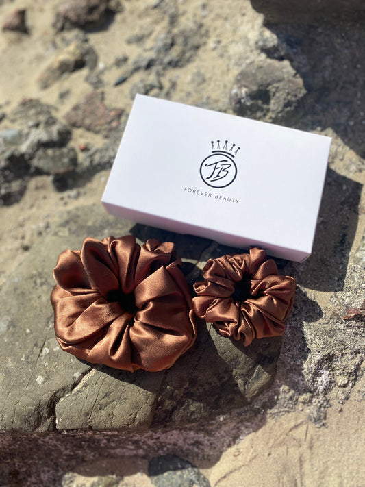 Luxury Silk Scrunchie - Brown Small & Large