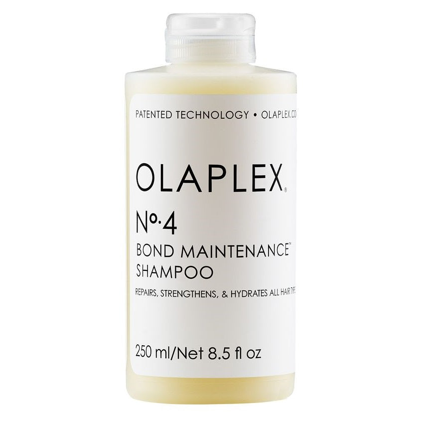 Olaplex No. 4 Bond Maintenance Shampoo in a 250ml bottle, designed to repair, strengthen, and hydrate all hair types.