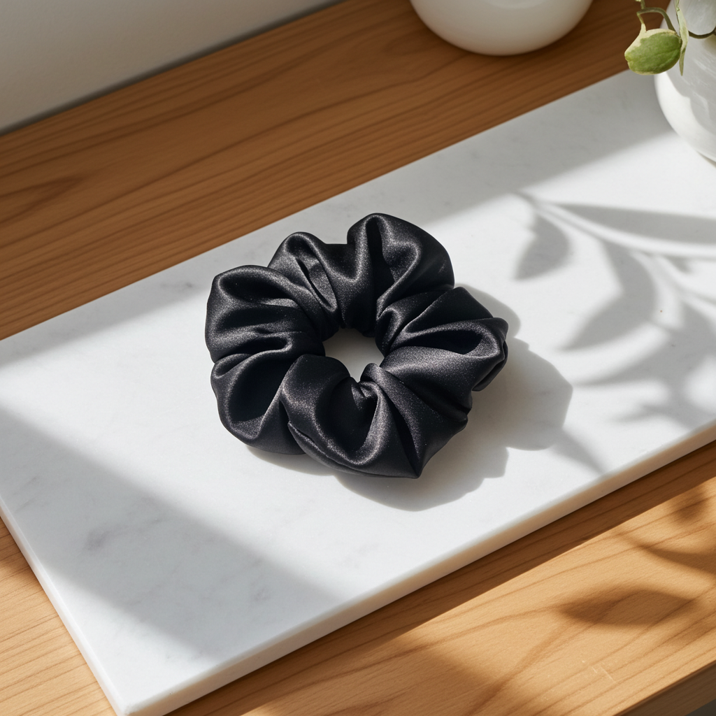 Luxury Silk Scrunchie - Black Small & Large