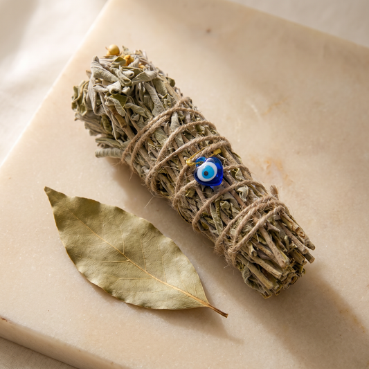 Natural Incense Bundle – White Sage , Wild Rue & Bay Leaves