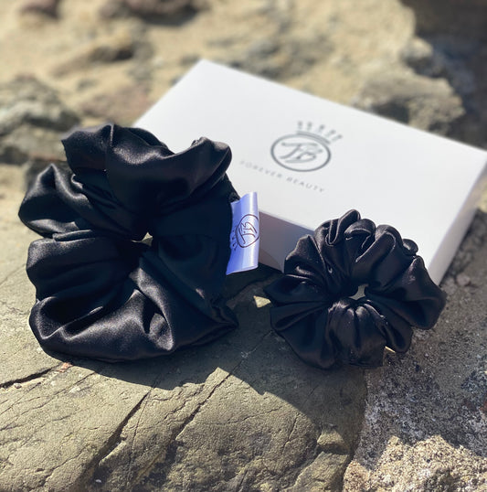 Luxury Silk Scrunchie - Black Small & Large